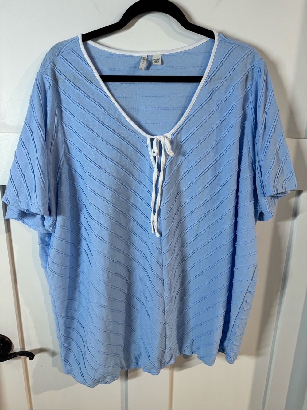 Cato Light Blue Knit V-Neck Top with White Trim